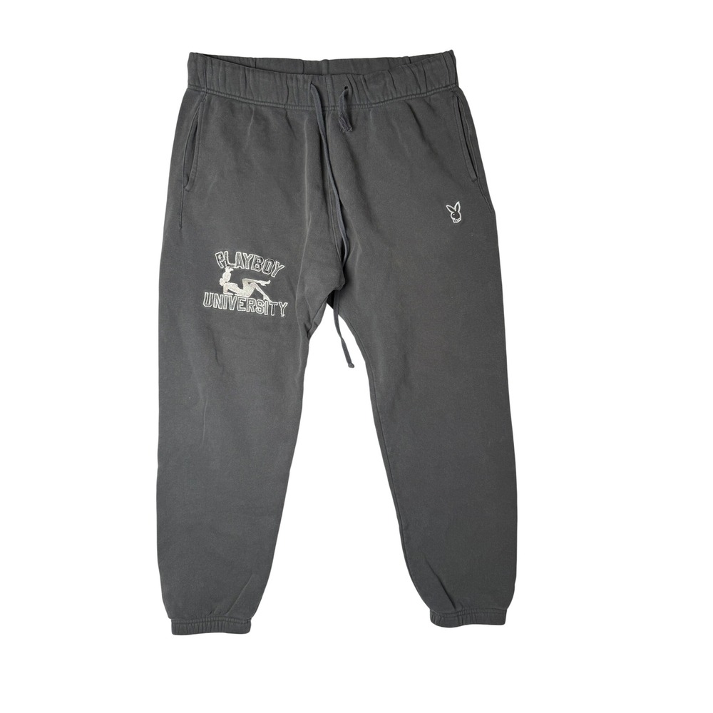 Playboy University PacSun Mens Large Charcoal Gray Fleece Jogger Sweatpants